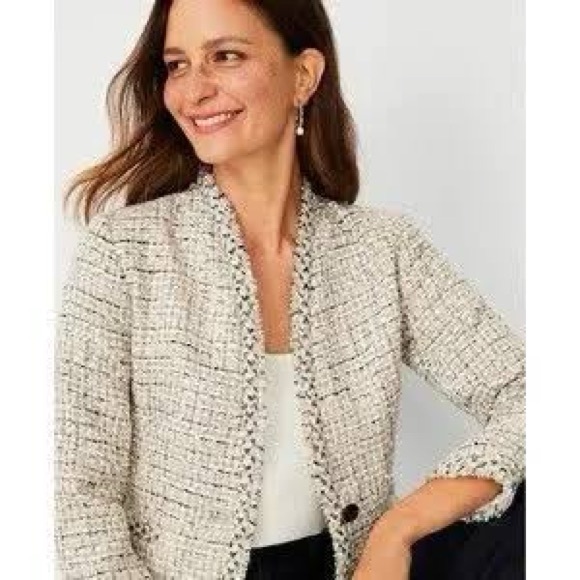 Ann Taylor Cutaway Cream Tweed Blazer - Picture 2 of 5